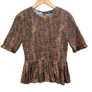 White house black market 3/4" sleeve smocked blouse with peplum hem woman size 6